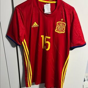 Sergio Ramos Spain National Adidas Red and Yellow Soccer Jersey with Number 15